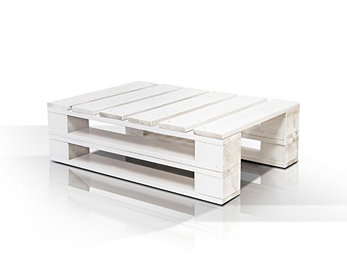 moebel eins PALETTI Duo Massivholztisch Palettentisch Beistelltisch Tisch Paletten 60x90 cm weiss lackiert, Weiss lackiert